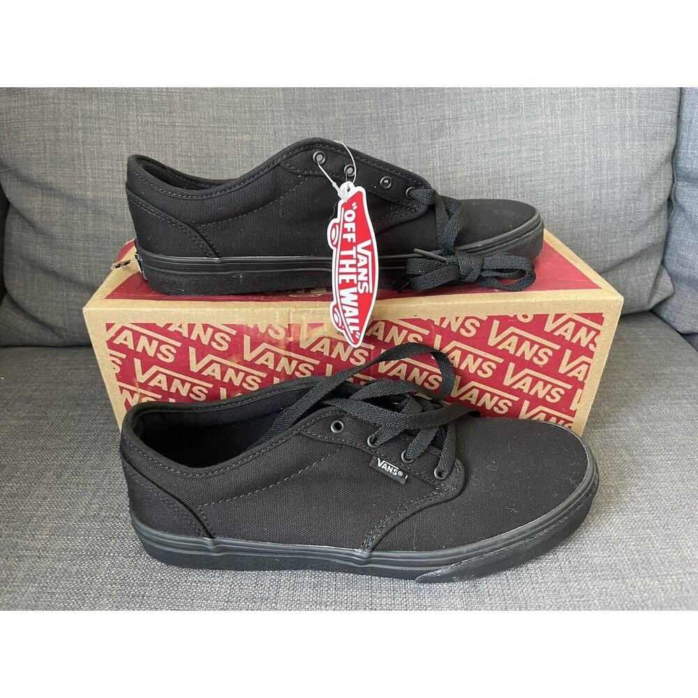 NIB VANS Atwood Black Casual Canvas Sneakers Youth Children Kids Boys Shoe 7Y